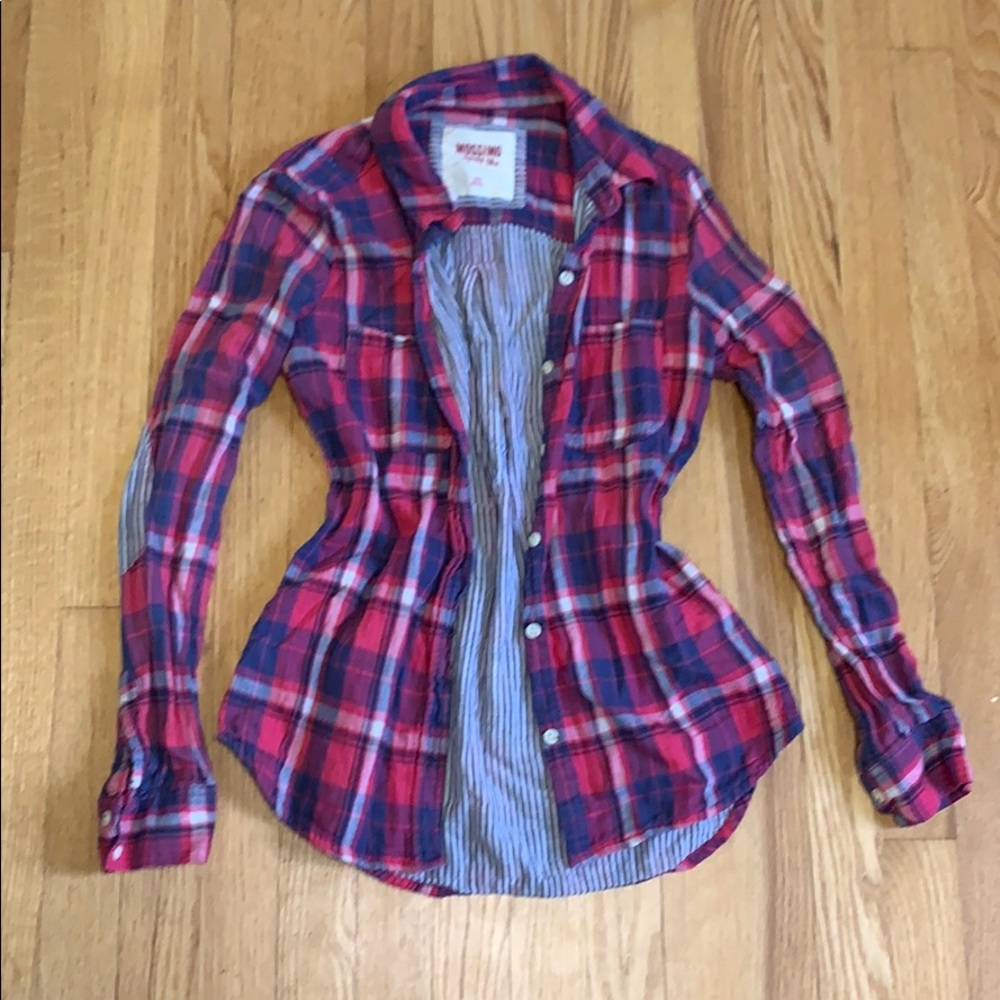 3/$15 - Pink and blue plaid button down